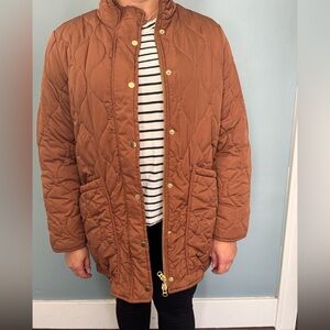 Jcrew, quilted puffer. Beautiful color.
Size large, oversized.